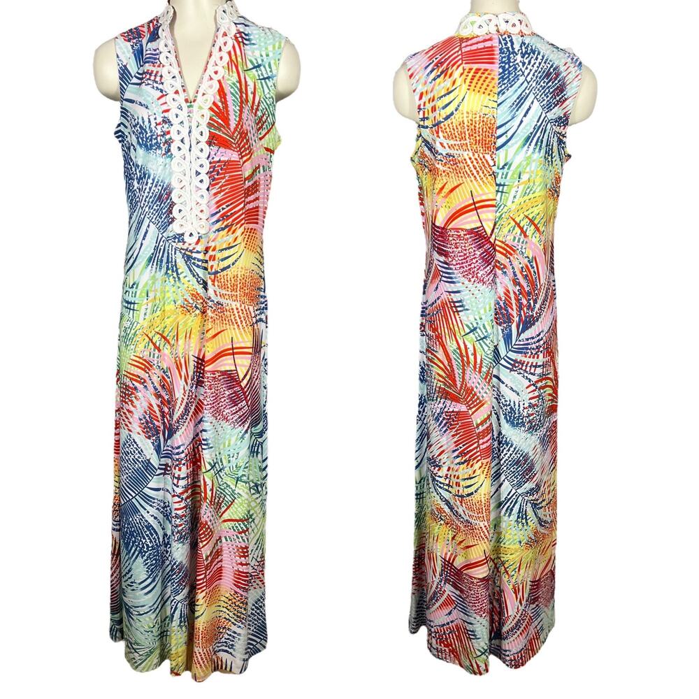 New M/L 10 Pappagallo CountryClub Tropical Maxi Dress CoverUp PalmBeach
